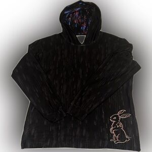 Black Graphic Hoodie with Bunny Accent